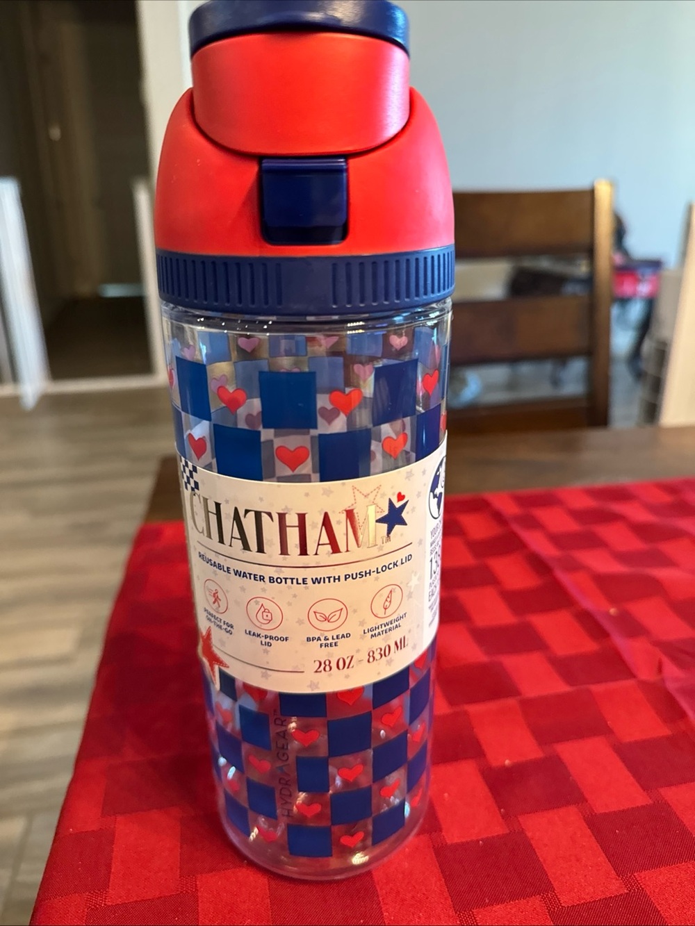 Red & Blue Insulated Water Bottle with Push-Lock Lid